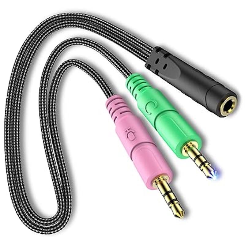 ienza PC Headset/Microphone Splitter Adapter Cable Y-Splitter Compatible with Astro A10 A40, Turtle Beach, HyperX Cloud SteelSeries, Sennheiser, Razer & Other Gaming Smartphone Headsets - Image 1